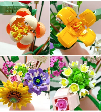 Building Blocks Flower Simulation 3D Model Decoration Gift