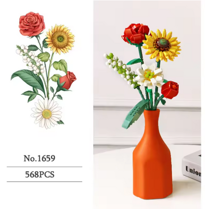 Building Blocks Flower Simulation 3D Model Decoration Gift